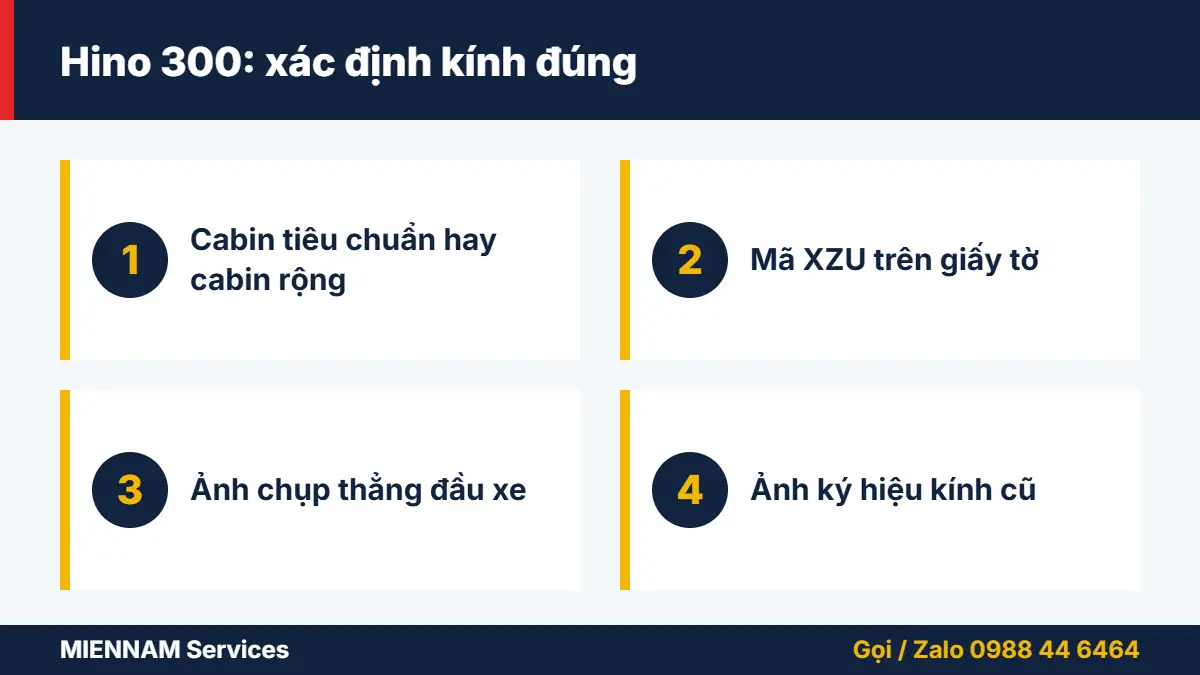 Hino 300: xác định kính đúng