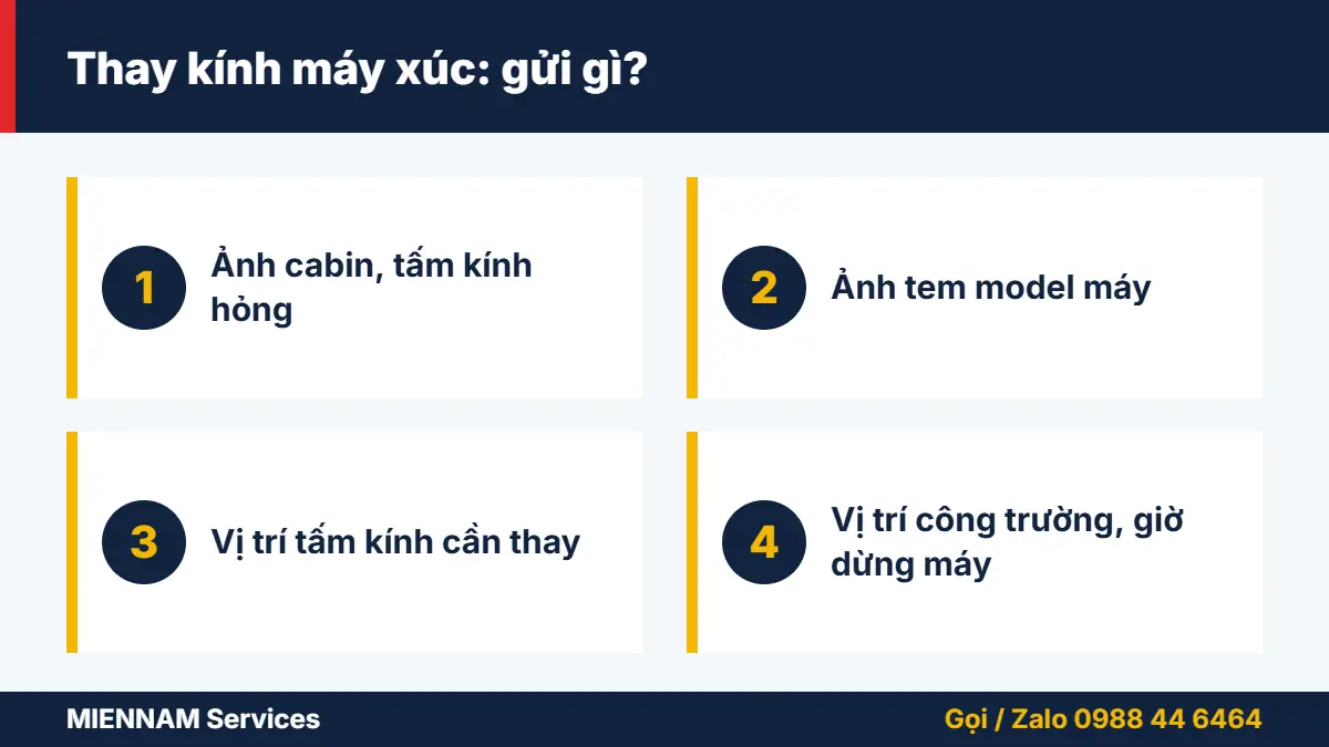 Thay kính máy xúc: gửi gì?